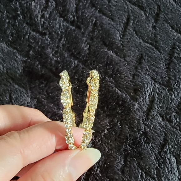 Monet Gold Tone Sparkle Crystal Bracelet and Hoop Earrings - Picture 3 of 5